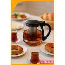 Esplendor 700ML Şeffaf Cam Çay Demliği Siyah Kapaklı 11CM Kare Form