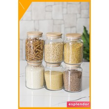 Esplendor 6 Parça Cam Kavanoz Seti 800ML Bambu Vakum Kapaklı Erzak Saklama