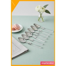 Esplendor Şeffaf Saplı Paslanmaz Çelik Tatlı Kaşığı 6 Parça 15CM Modern Tasarım