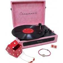 Pazard Bluetoothlu Retro Taşınabilir Pikap-Pembe & 3 Parça Takı Seti - Unutulmaz Tarz ve Nostaljik Premium Hediye Paketi