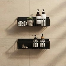 Die Grup Yapışkanlı Plastik Banyo Rafı, Su Tahliyeli ve Düzenleyici 2'li Set