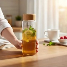Die Grup Bambu Kapaklı Su Şişesi, Ölçü Baskılı, 800 ml Kapasite