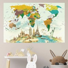 Die Grup Fiziki Kreş Için Eğitici Dünya Haritası Duvar Sticker, 70X105 cm