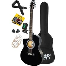 Die Grup Kaliteli Kesik Kasa Akustik Gitar Seti, Siyah Renk Seçeneği