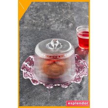 Esplendor Akrilik Kek Fanusu 26CM Mürdüm Taban 2 Parça Kırılmaz Cam Görünümlü Saklama