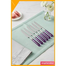 Esplendor Mor Saplı Paslanmaz Çelik Tatlı Bıçağı 6'lı Set 15CM