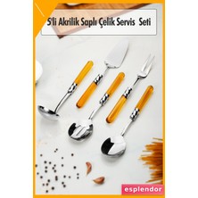 Esplendor 5 Parça Akrilik Saplı Servis Seti Amber Platin Kepçe Kevgir