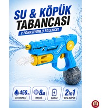 Giffy Oyuncak 2’si 1 Arada Şarjlı Su & Köpük Tabancası 450 ml Hazneli 8 Metre Menzilli Otomatik Elektrikli Su Tabancası Yaz Havuz Deniz Bahçe Açık Hava Oyuncağı