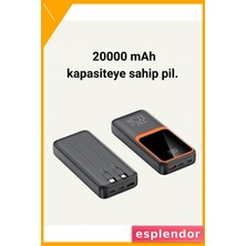 Esplendor Dijital Ekranlı 20.000 Mah Powerbank | 22.5W Hızlı Şarj + Çoklu Bağlantı Seçeneği
