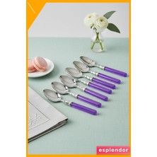 Esplendor Mor Paslanmaz Çelik Tatlı Kaşığı 6 Parça 15CM Modern Sunum Seti