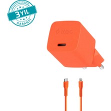 Ttec Smartcharger Gan 20W Pd Seyahat Hızlı Şarj Aleti + Usb-C - Lightning 120CM Kablo Neon Turuncu