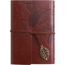 Die Grup Vintage Yaprak Motifli Pu Deri Defter - 80 Sayfa Çizgisiz