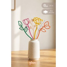 Glam Dekorasyon Modern Çiçek Seti, Renkli 2 Boyutlu Plastik Dekor, Ev Dekorasyon Aksesuar Süs, 6 Adet, 24 cm