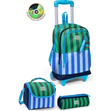 Coral High Kids Mavi Yeşil Çizgili Çekçekli 3'lü Çanta Seti SET0134011
