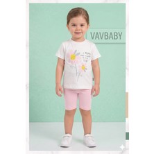 Vavbaby  Kız Çocuk Çiçek Baskılı Kısa Kollu Tişört ve Şort Takım - Pembe