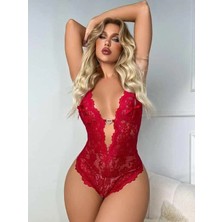 Aria's Closet Arias Closet Metal Kalp Aksesuarlı Fantezi Dantelli Kırmızı Body