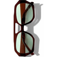 Ren Eyewear RIVER Kadın Güneş Gözlüğü Kahverengi Çerçeve Yeşil Cam UV400 Korumalı Köşeli Yeni Sezon