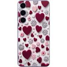 Le Balvo Samsung Galaxy S24 Plus Uyumlu Kırmızı ve Pembe Kalpler Baskılı Silikon Kılıf