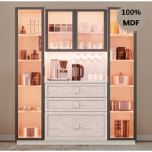 Comiet Nilüfer Mdf Kahve Köşesi Dolabı Raflı Çekmeceli Işıklı