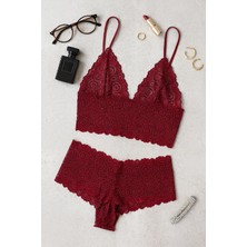 Kadın Bordo Dantel Bralet Şort Takımı – Asil ve Sofistike Iç Giyim Mariposa Secret