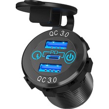 MELLİFERA İki Usb Type-A + Bir Usb Type-C Şarj Cihazı (On - Off Anahtarlı Mavi Işıklı)   DC12V/24V     5V 3A/9V 2A/12V 1,5A   Max. Output Power 45W