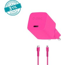 Ttec Smartcharger Gan 20W Pd Seyahat Hızlı Şarj Aleti + Usb-C - Lightning 120CM Kablo Neon Pembe