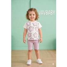 Vavbaby Kız Çocuk Papatya Baskılı Kısa Kollu Tişört ve Şort Takım - Lila