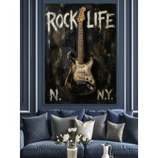 Karizma Tablo Rock Life Yazılı Gitar Posteri Dekoratif Kanvas - Mdf Ahşap Tablo
