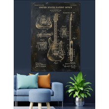 Tablomega Gitar Teknik Planı Sanat Tasarımı Dekoratif Kanvas - Mdf Ahşap Tablo