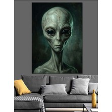 Tablomega Uzaylı Gri Alien Kafa Portresi Dekoratif Kanvas - Mdf Ahşap Tablo