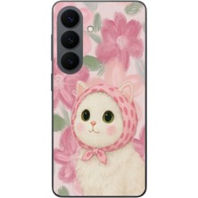 Le Balvo Samsung Galaxy S26 Uyumlu Pembe Örtülü Kedi Baskılı Silikon Kılıf