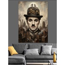 Tablomega Silindir Şapkalı Charlie Chaplin Portresi Dekoratif Kanvas - Mdf Ahşap Tablo
