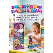 Farbu Oyuncak Happy Princess Renk Değiştiren Pullu Elbiseli Oyuncak Bebek - 30 cm - Aksesuarlı Modaya Uygun Bebek