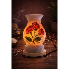 NTL053 El Çizimi Kırmızı Güllü Vazo Kaya Tuz Lamba 4 kg