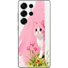 Le Balvo Samsung Galaxy S25 Ultra Uyumlu Pembeli Kedi Baskılı Silikon Kılıf