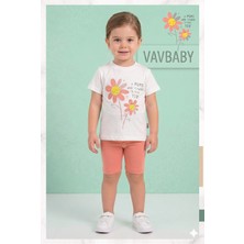Vavbaby  Kız Çocuk Çiçek Baskılı Kısa Kollu Tişört ve Şort Takım - Somon