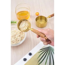 Allwin Lüks Gold Ölçü Kabı Seti - 4 Parça Ahşap Saplı Paslanmaz Çelik Ölçü Kaşıklar 60ML-80ML-125ML-250ML