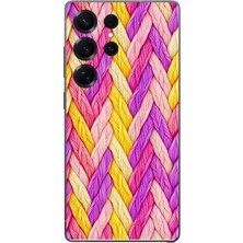 Le Balvo Samsung Galaxy S25 Ultra Uyumlu Mor Sarı Örgü Baskılı Silikon Kılıf