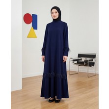 Nevayla Moda Tüy Detaylı Zarif Elbise / Lacivert - E0133