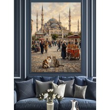 Tablomega Istanbul Sultanahmet Camii ve Kediler Dekoratif Kanvas - Mdf Ahşap Tablo