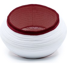 Sarıkhane Fileli Sarık – Beyaz Kumaş – Bordo Takke – Yuvarlak Sarım – Fileli – 7 Metre
