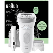Braun Silk·épil 7, Tüyleri Kolay Almak Için Geniş Başlıklı Kadın Epilatörü, Islak ve Kuru, Uzun Ömürlü Pürüzsüz Cilt - Tıraş Aparatı, Düzeltici Aparatı ve Mini Tıraş Makinesi Dahil - 7-441, Gümüş