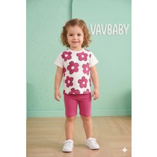 Vavbaby  Kız Çocuk Papatya Baskılı Kısa Kollu Tişört ve Şort Takım - Pembe