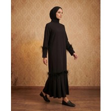 Nevayla Moda Tüy Detaylı Zarif Elbise / Siyah - E0133