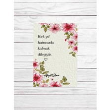 Kahve Kartı 9X13 cm Pembe Çiçek Model 40 Yıl Hatrınızda Kalmak Dileğiyle Afiyet Olsun 30 Adet