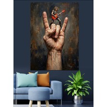 Artmeg El Ile Yapılan Rock Işareti Dekoratif Kanvas - Mdf Ahşap Tablo