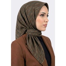 Hadiora Kadın Açık Haki Çizgi Desenli Organik Pamuk Soft Eşarp