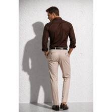 Erkek Basic Pamuk Saten Slimfit Acı Kahve Gömlek