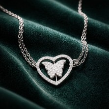 Jane Silver 925 Ayar Gümüş Zirkon Taşlı Kalp Içinde Dönebilen Kelebek Bileklik