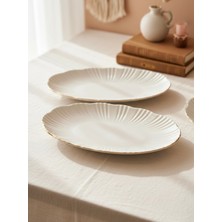 Kütahya Home Timeless Elegance 2'li 25 cm Altın Porselen Kayık Salata Takımı – Şık Sofra Seti Modern